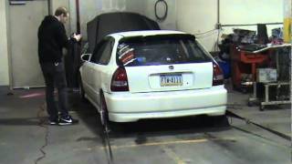 Civic built D16 5857 turbo E85 27psi 402whp 286tq dyno [upl. by Yenaiv]