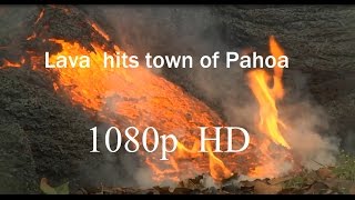 11062014  1080p HD Amazing view of Hawaii Lava Flow hitting town of Pahoa Dept of Defense [upl. by Mikihisa701]