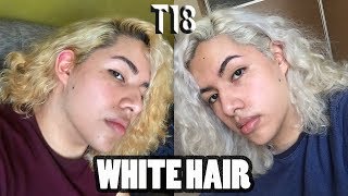 TONING Bleached Yellow Brassy Hair to ASHY Platinum Blond  Wella T18 [upl. by Fihsak]