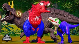 Dino Superhero Showdown  Batman Ultimasaurus vs Joker Albertosaurus vs Spiderman Godzilla in JWE [upl. by Annil]