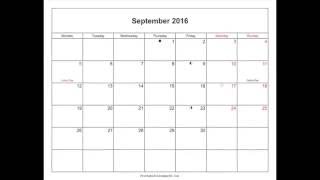 Free September 2016 Calendar Printable with Holidays and Notes in Word PDF [upl. by Nitsir412]