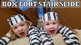 Terrifying Box Fort Stair Slide Challenge Stair Slide After Prison Escape [upl. by Batruk]