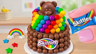 Satisfying Rainbow Chocolate Cake Recipe with Skittles Decorating  Top Mini Cake Decorating Hacks [upl. by Kassandra237]