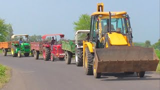 JCB 3dx Eco Loading Mud Mahindra 275 Eicher 485 John Deere Tractor with Trolley [upl. by Erlina]