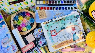 A chatty garden art journaling in my Moleskine sketchbook watercoloring garden tour and more [upl. by Akcirred5]