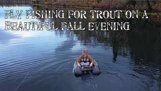 Fly fishing trout from an inflatable belly boat  A beautiful fall evening [upl. by Galina]