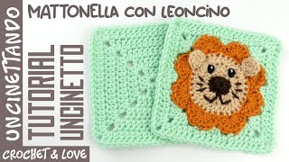 Tutorial Uncinetto  Mattonella con Leoncino per Copertine e non solo [upl. by Glaudia]