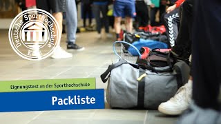 Packliste  Eignungstest an der Sporthochschule [upl. by Navar888]