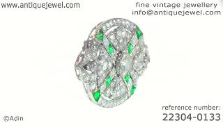 Art Deco platinum diamond and emerald brooch with 700 crts of total diamonds Adin Nº 223040133 [upl. by Cayla]