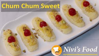 Chum chum indian sweet recipe  Champakali in kannada  How to make chum chum sweet  Nivis Food [upl. by Ateiluj]