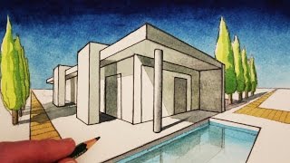 How to Draw in 2Point Perspective A Modern House [upl. by Okiek117]