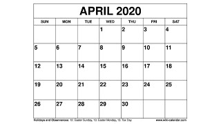 Free Printable April 2020 Calendar  WikiCalendarCom [upl. by Anertac203]