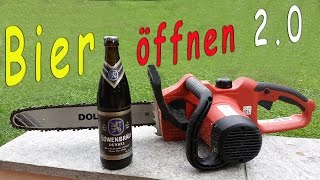 Bierflasche öffnen  MOTORSÄGE  auf schwäbische Art [upl. by Atiuqad]