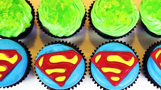 HOW TO MAKE SUPERMAN CUPCAKES  NERDY NUMMIES [upl. by Aerbas]