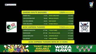 CSA T20 Knockout  ACDC Express Tuskers vs SGG Garden Route Badgers  Semi Final 2 [upl. by Yrrah]