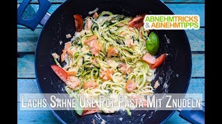 Low Carb One Pot Pasta mit Lachs Sahne Sauce Rezept  Kochvideo [upl. by Arelus]