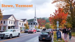 Beautiful American Village in Autumn  STOWE Vermont  New England USA Travel vlog 4K [upl. by Idram]