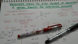 Trick to find number of Geometrical and Optical Isomers  Stereoisomerism  Coordination Compounds [upl. by Amlet72]