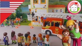 Playmobil fireman Fire Rescue  Fire Drill at the Nursery School  The Hauser Family [upl. by Adnael]