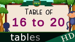 16 to 20 Multiplication Table of 16 to 20 Multiplication Time of tables 2 to 20  MathsTables [upl. by Kakalina340]