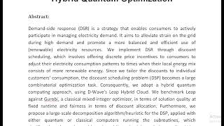 Incentivizing Demand Side Response Through Discount Scheduling Using Hybrid Quantum Optimization [upl. by Lossa]