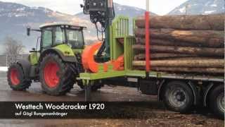 Westtech Woodcracker L920  auf Gögl Rungenanhänger [upl. by Obbard448]