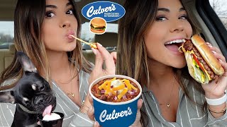 Culvers Mukbang  Butterburger Chili Cheese Curds  my Puppy [upl. by Blackington]