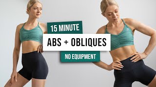 15 MIN ABS AND OBLIQUES Workout  No Equipment  No Repeat Home Workout to get side abs [upl. by Rolfston]