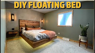 How to Build a FLOATING BED  Bedroom Reno Part 5 [upl. by Korff478]