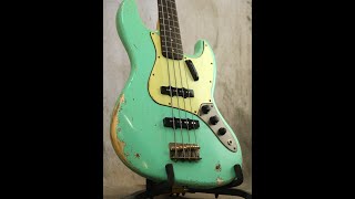 0386  J Bass aged quotSurf Greenquot matching headstock by Alnus Bass [upl. by Afatsuom]