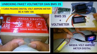 unboxing voltmeter dan BMS 3S  cara pasang digital volt ampere meter DC 4100V 10A [upl. by Sion]