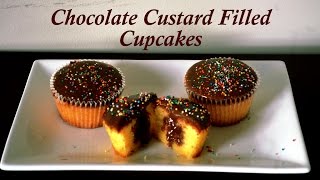 Chocolate Custard Filled Cupcakes Recipe [upl. by Philender]