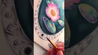 Art Deco Moon Waterlily🌙aestheticart artshorts aestheticpainting watercolorflorals artdeco art [upl. by Cecil440]