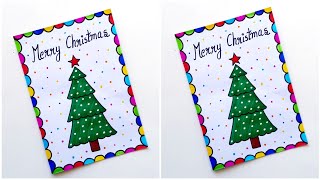 Easy amp Beautiful white paper Christmas Card makingDIY Greeting CardHandmade Merry christmas card [upl. by Airalav143]