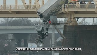 City officials talk about rescue of driver from semitruck hanging over Ohio River after collision [upl. by Yelak601]