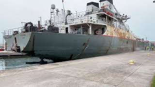 Great Lakes Freighter Calumet entering the MacArthur Lock in the Soo [upl. by Airdnassac]