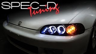 SPECDTUNING INSTALLATION VIDEO 19921995 HONDA CIVIC ONE PIECE PROJECTOR HEADLIGHTS [upl. by Atiniv]