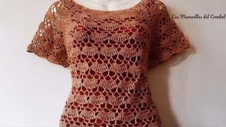 LasMaravillasdelCrochet BLUSA A CROCHET Canesu Rectangular de abanicos [upl. by Bowler906]