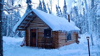 Off Grid Log Cabin After The Snowstorm 25F Freezing Temps Lots Of Snow [upl. by Newbold]