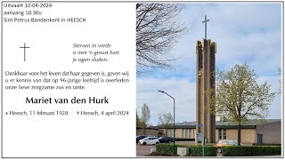 Heesch Parochie DGH 12 april 2024 Uitvaart MARIET VAN DEN HURK aanvang 1030u [upl. by Ocicnarf]