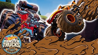 Hot Wheels Monster Trucks are Challenged by the Epic Mudslide Course  Hot Wheels [upl. by Airel892]