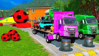 TRANSPORTING PIXAR CARS amp FRUITS WITH COLORED amp JOHN DEERE vs CLAAS vs TRACTORS  BeamNGdrive 962 [upl. by Rehtaeh608]