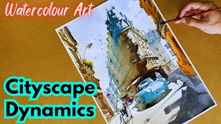 Cityscape Dynamics Watercolour Painting Tutorial on Urban Light amp Shadow [upl. by Nirrok]