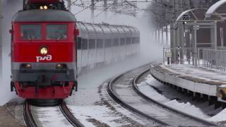 RZD «Nevskiy Express» and «Sapsan» highspeed trains blows the snow away [upl. by Eidnar]