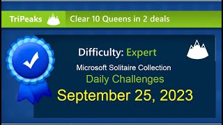 Microsoft Solitaire Collection TriPeaks  Expert  September 25 2023 [upl. by Anairo]