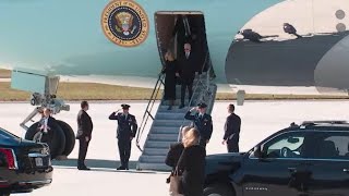 The Bidens Clintons and Michelle Obama get off Air Force One for Rosalynn Carters tribute servi [upl. by Atinor]