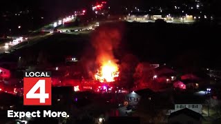 Drone video shows fire after Lake Orion explosion [upl. by Lynnet]