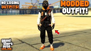 GTA 5 Online Easy Black Joggers Modded Outfit With Orange Glitched Hood No Transfer [upl. by Nivej]