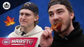 Kirby Dach and Christian Dvorak try maple taffy on snow [upl. by Ahker]