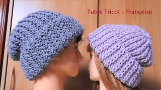 Tuto Tricot Bonnet Adulte Taille Unique côte 11 Torses facile  Bonnet femme  Bonnet Homme [upl. by Ahsino]